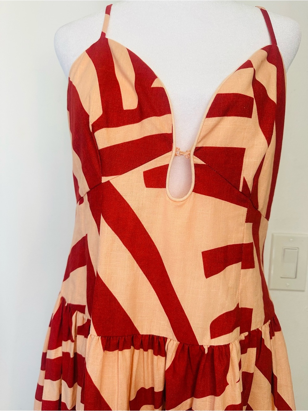 NWOT Mon Renn Surreal Midi Dress Tropico Print Red/Sand - Size M - Picture 4 of 8